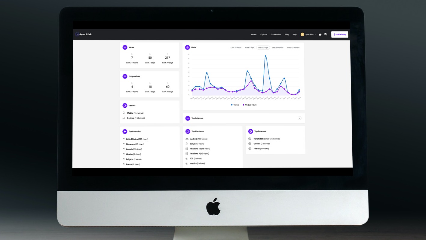 Sync Rink user dashboard